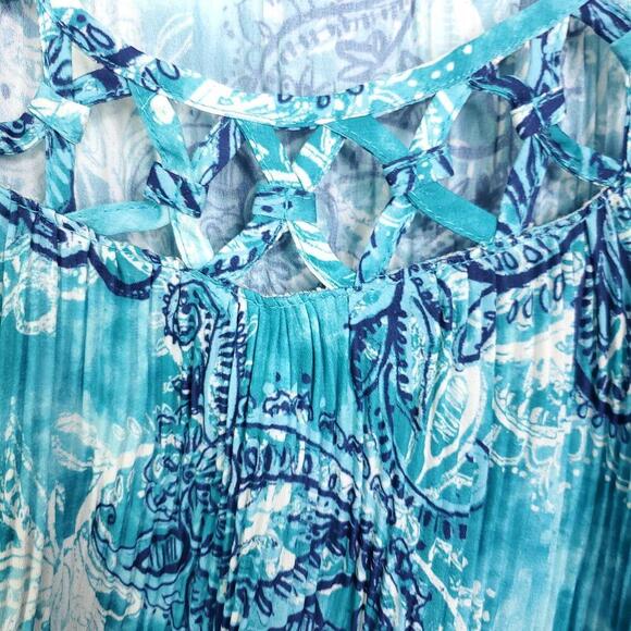 Catherines Top Womens 3X Crinkle Accordion Ocean Colorful Cutout Neckline - Picture 4 of 11